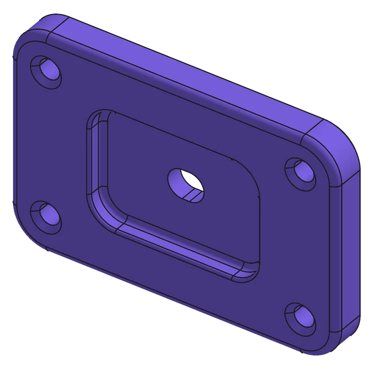 Test part as finished STEP: plate with pocket, fillets, countersinks and slot
